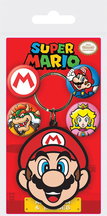 Porte-clés Mario et set de 4 badges Super mario Nintendo