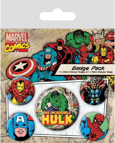 Pack de 5 badges Marvel Comics Hulk