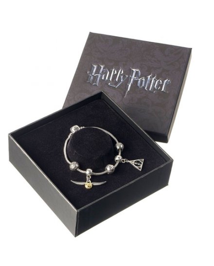 Bracelet Harry Potter Charms Reliques de la mort vif d'or et 3 sorts