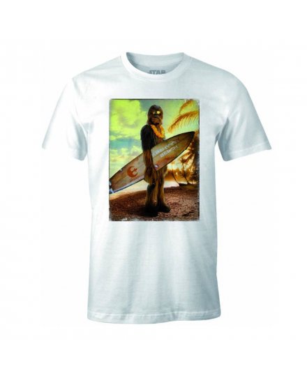 T-Shirt Star Wars Chewie On The Beach blanc