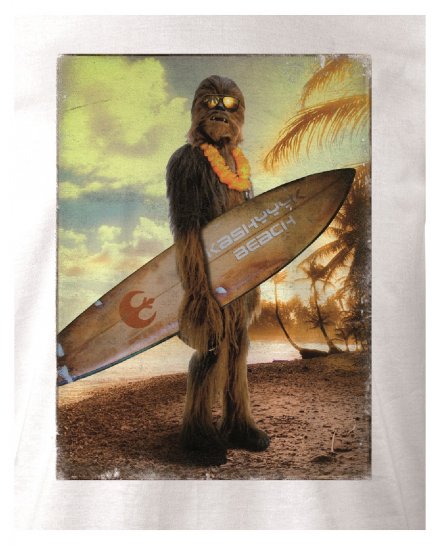T-Shirt Star Wars Chewie On The Beach blanc