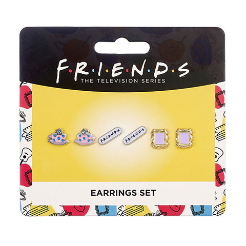 Lot Boucles d'oreilles Friends tasse logo et cadre