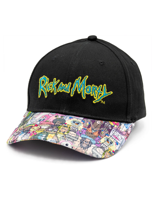 Casquette Rick et Morty noire logo visière multicolore