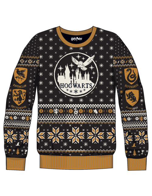Pull de Noël Harry Potter Hogwarts noir blanc jaune mixte