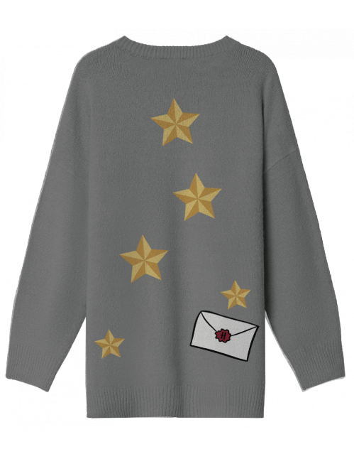 Pull long femme Harry Potter Hedwig gris étoiles