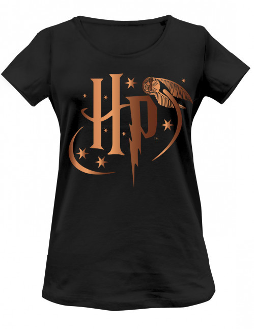 T-shirt femme Harry Potter noir logo HP gold