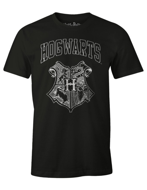 T-shirt Harry Potter noir Blason Poudlard blanc