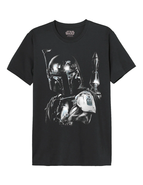 T-Shirt Star Wars Noir Boba Fett silver