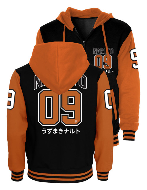 Veste Teddy Naruto noire et orange Varsity 09