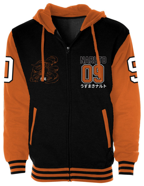 Veste Teddy Naruto noire et orange Varsity 09