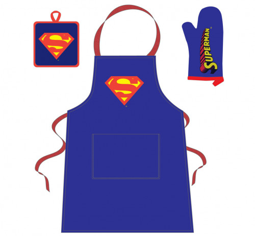 Tablier + Manique + Gant Bleu Logo Comics Superman