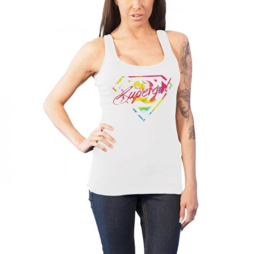 Débardeur Femme Blanc Logo Multicolore Supergirl