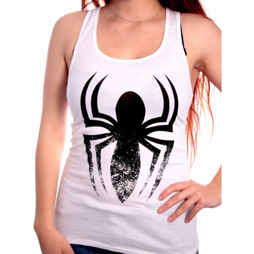 Débardeur Femme Blanc Logo Noir Spiderman