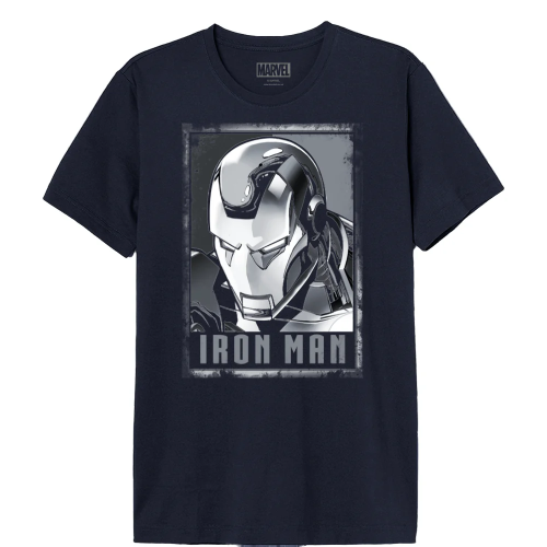 T-Shirt Iron Man bleu marine casque métallique
