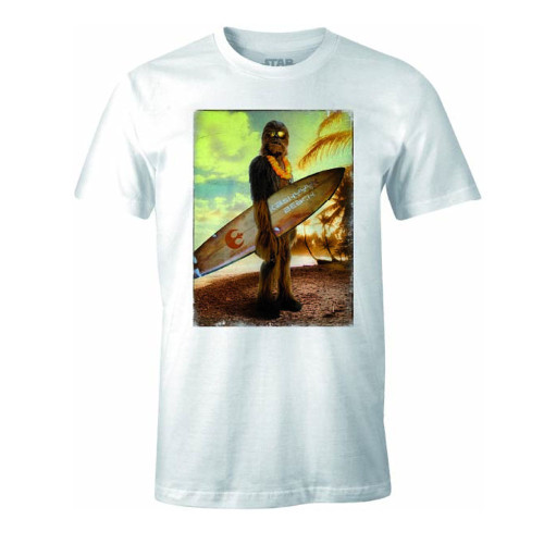 T-Shirt Star Wars Chewie On The Beach blanc