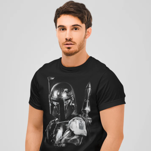 T-Shirt Star Wars Noir Boba Fett silver