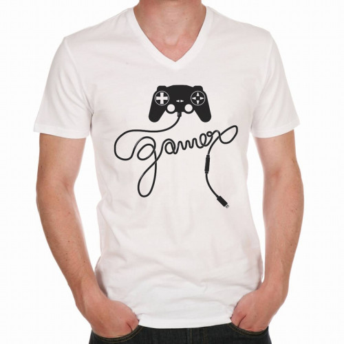 Tee-Shirt Blanc Manette Gamer Geek