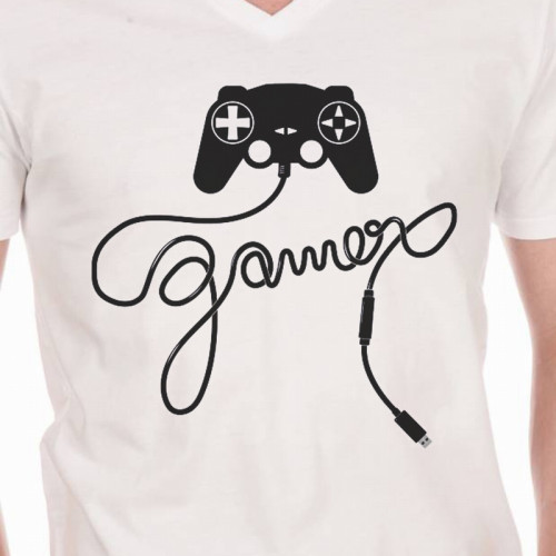 Tee-Shirt Blanc Manette Gamer Geek