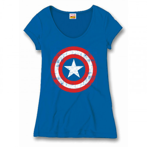 Tee-Shirt Femme Bleu Logo Shield Captain America