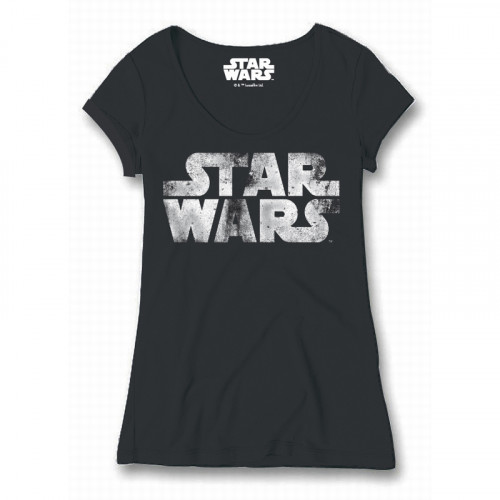 Tee-Shirt Femme Noir Logo Distres Star Wars