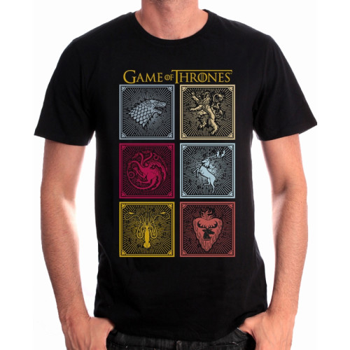 Tee-Shirt Noir Logos Familles Game of Thrones