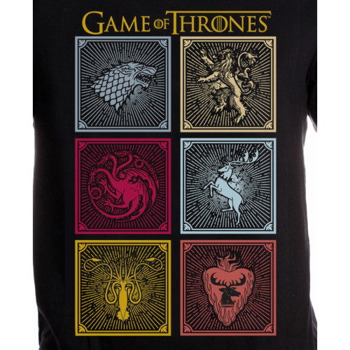 Tee-Shirt Noir Logos Familles Game of Thrones