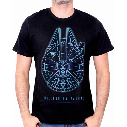 Tee-Shirt Noir Millennium Falcon Bleu Star Wars