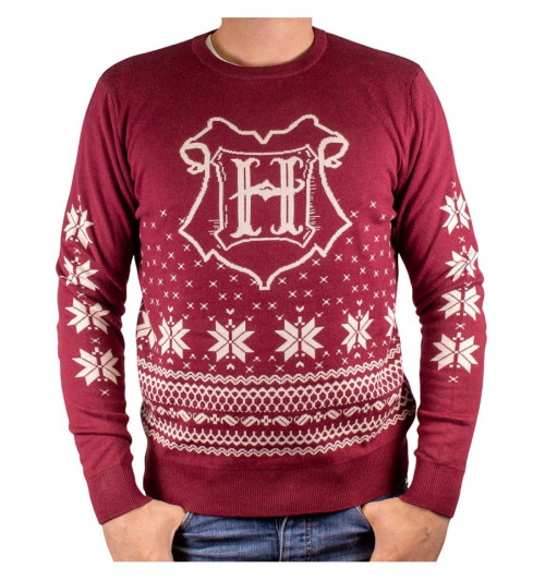 Pull de Noël Harry Potter bordeaux Hogwarts blason