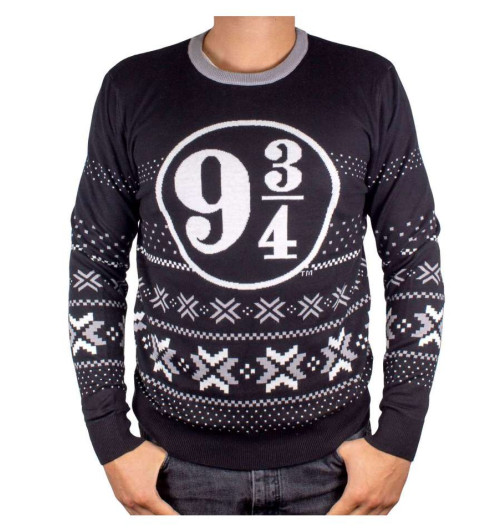 Pull de Noël Harry Potter noir et blanc 9 3/4