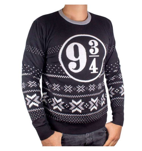Pull de Noël Harry Potter noir et blanc 9 3/4