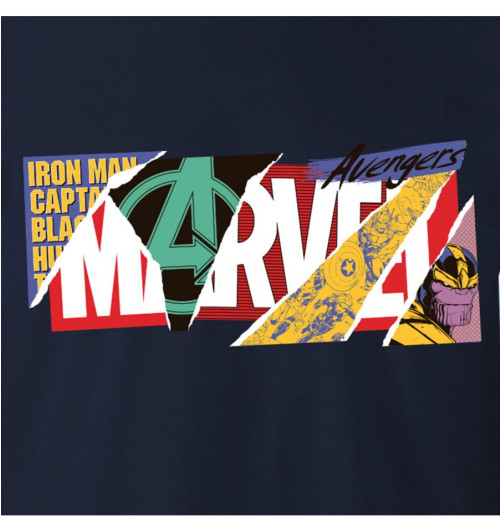 T-shirt MARVEL bleu Logo collage