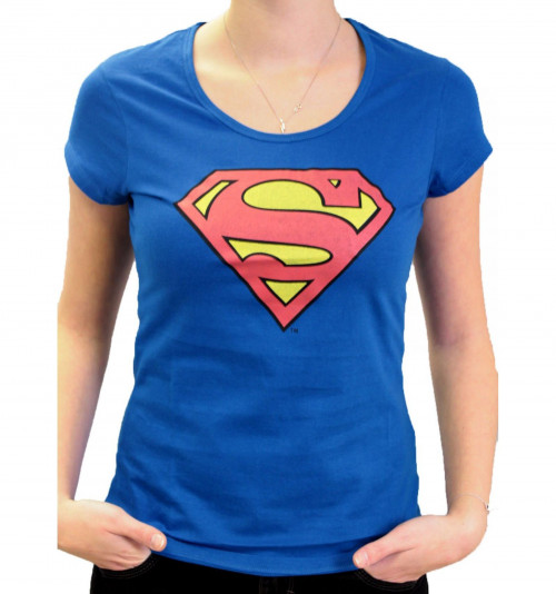 Tee-Shirt Femme Bleu Logo Superman