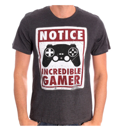 Tee-Shirt Gris Notice Incredible Gamer Geek