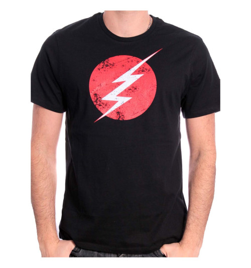 Tee Shirt Noir Logo Distress Flash 