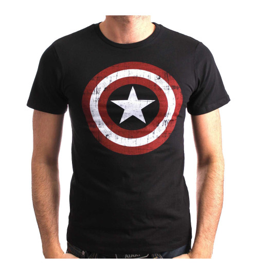 Tee-Shirt Noir Logo Shield Captain America