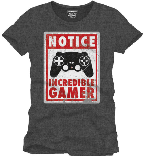 Tee-Shirt Gris Notice Incredible Gamer Geek