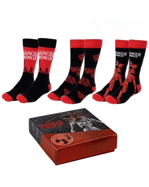Lot 3 paires de chaussettes Stranger Things noires et rouges