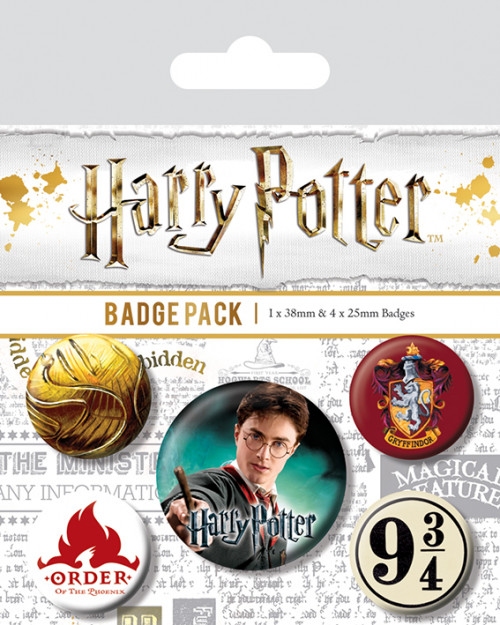 Pack de 5 badges Harry Potter 9 3/4 vif d'or ordre du phoenix et gryffondor