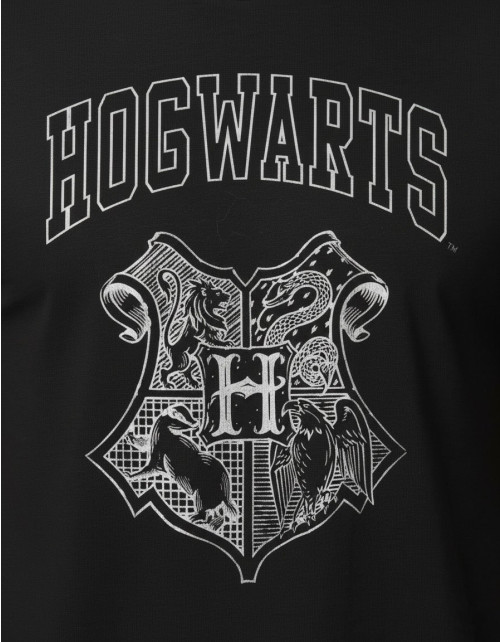 T-shirt Harry Potter noir Blason Poudlard blanc