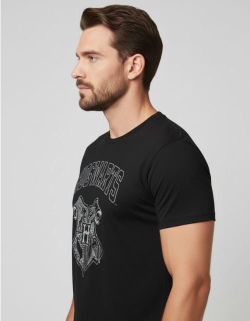 T-shirt Harry Potter noir Blason Poudlard blanc