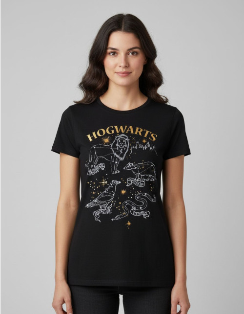 T-shirt Harry Potter femme Hogwarts animaux blasons