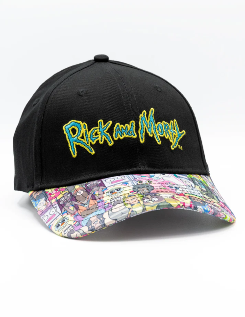 Casquette Rick et Morty noire logo visière multicolore