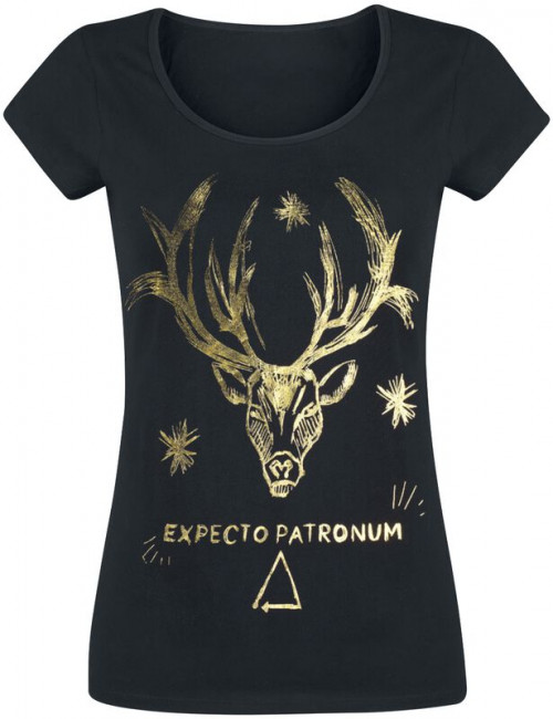 T-shirt femme Harry Potter noir Expecto Patronum doré