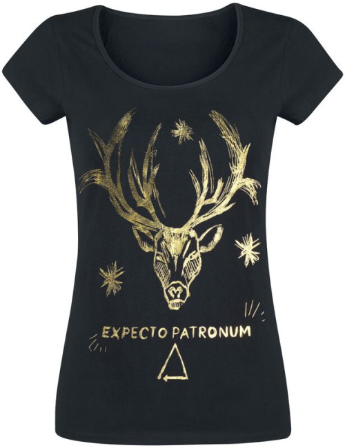 T-shirt femme Harry Potter noir Expecto Patronum doré