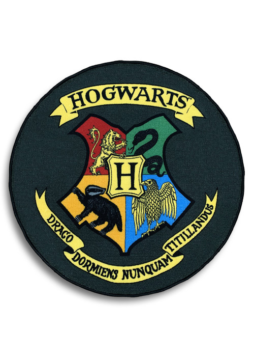 Tapis Harry Potter blason Poudlard rond noir