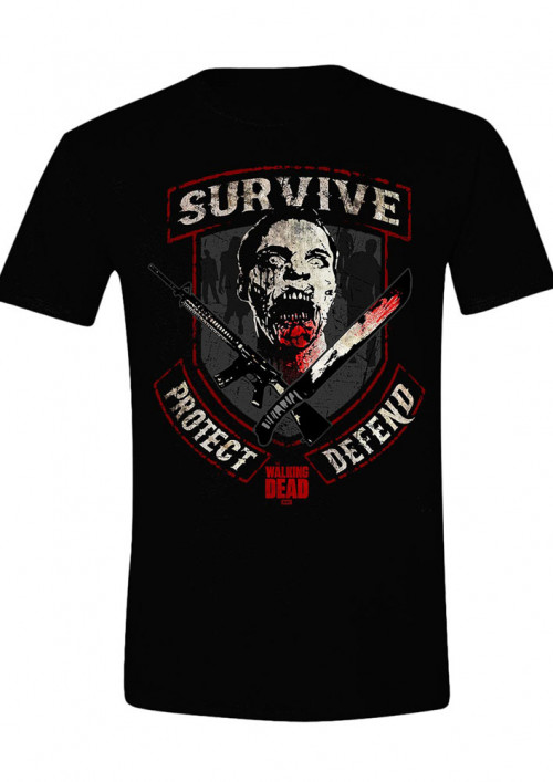 Tee-Shirt Noir Survive Protect Defend The Walking Dead