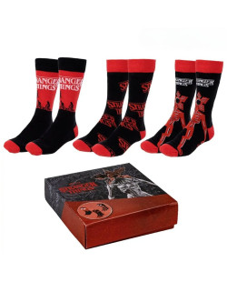 Lot 3 paires de chaussettes Stranger Things noires et rouges