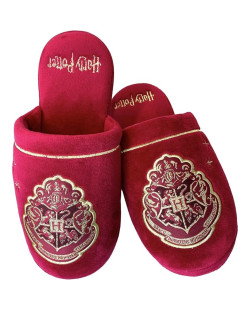 Chaussons femme Harry Potter bordeaux emblème Poudlard doré
