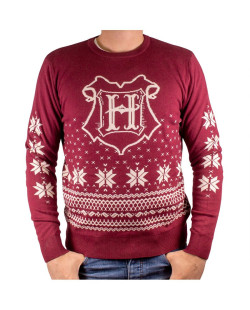 Pull de Noël Harry Potter bordeaux Hogwarts blason