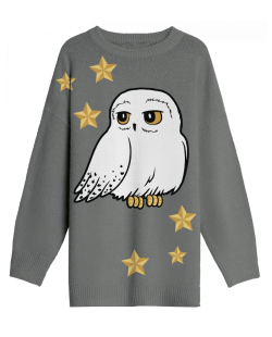 Pull long femme Harry Potter Hedwig gris étoiles